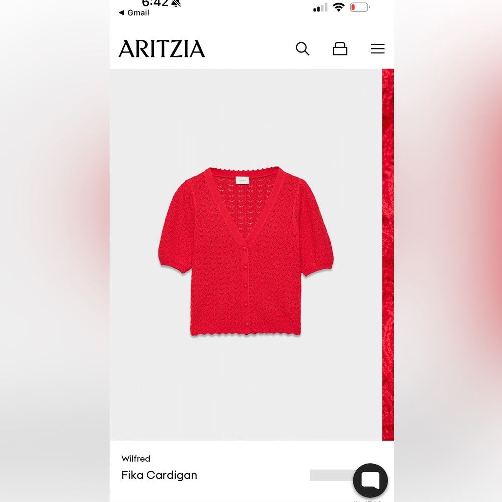 Aritzia Fika Cardigan red new with tags